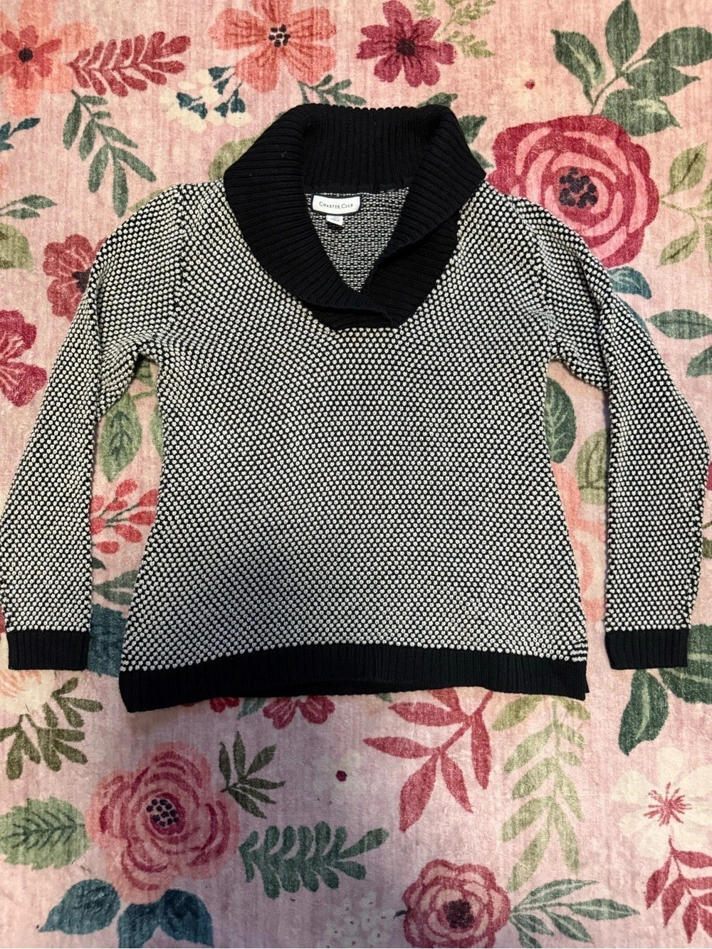 Charter Club Women'Small Black & White Turtleneck Sweater Size Small